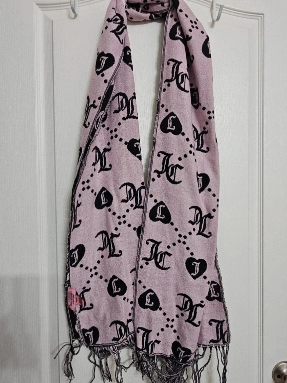 Juicy Couture scarf and light pink ribbed knit Beanie